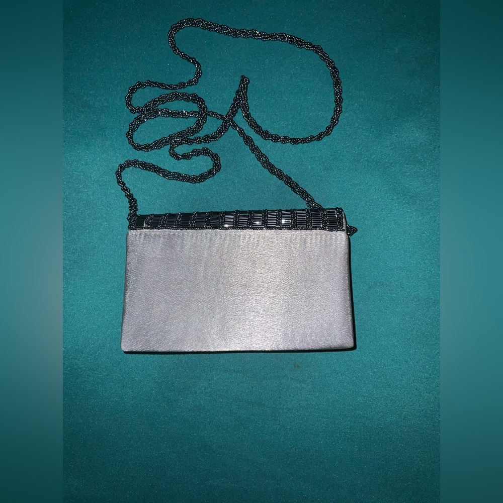 Bijoux Terner Chic Black Beaded, Silver Crossbody Purse, EUC - Picture 2 of 4